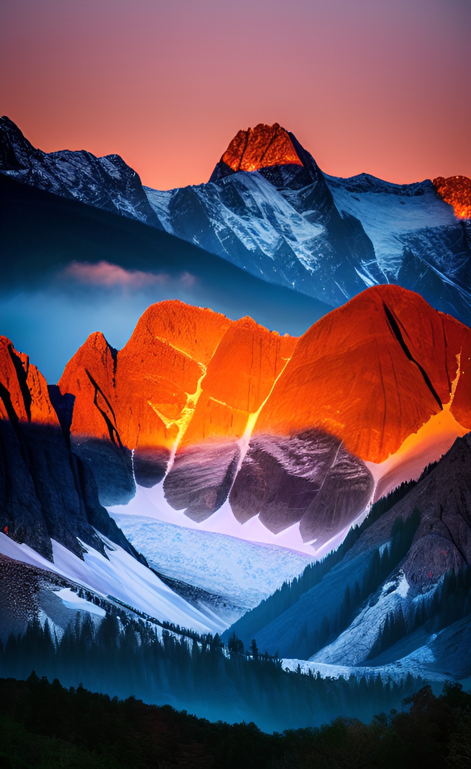 A mountain range at sunset