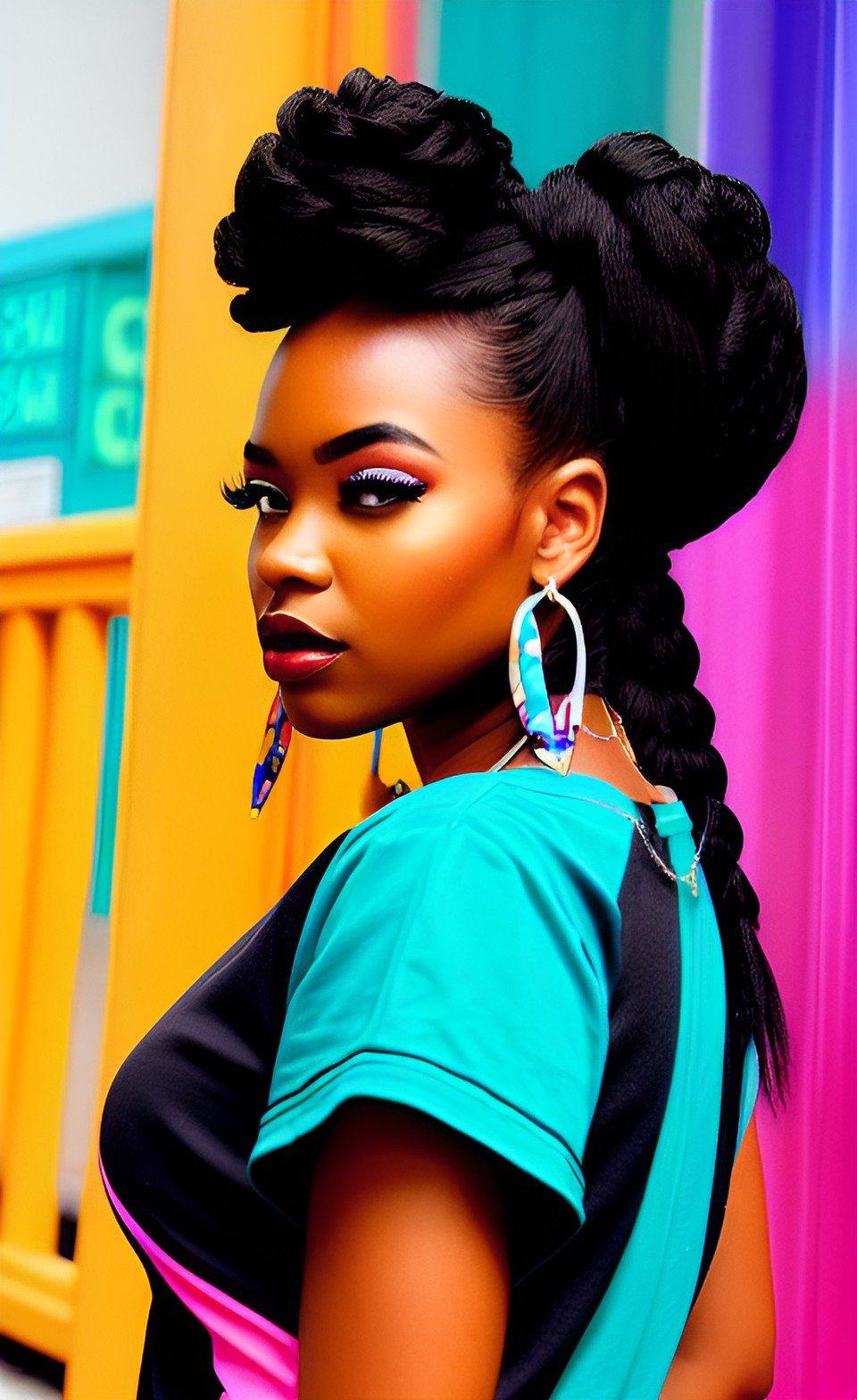 beautiful, black women, 1990s aesthetic clothing style, colorful, artistic by anime art